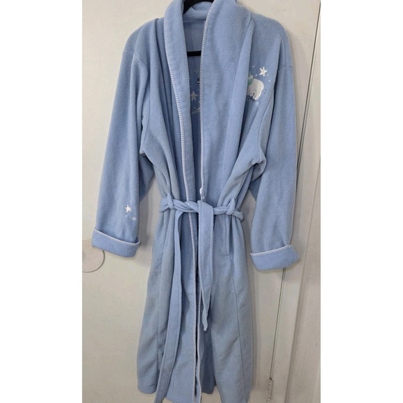 Delicates Plush Fleece Bathrobe Blue Polar Bear Winter Robe XL Y2K Cozycore - Picture 7 of 11